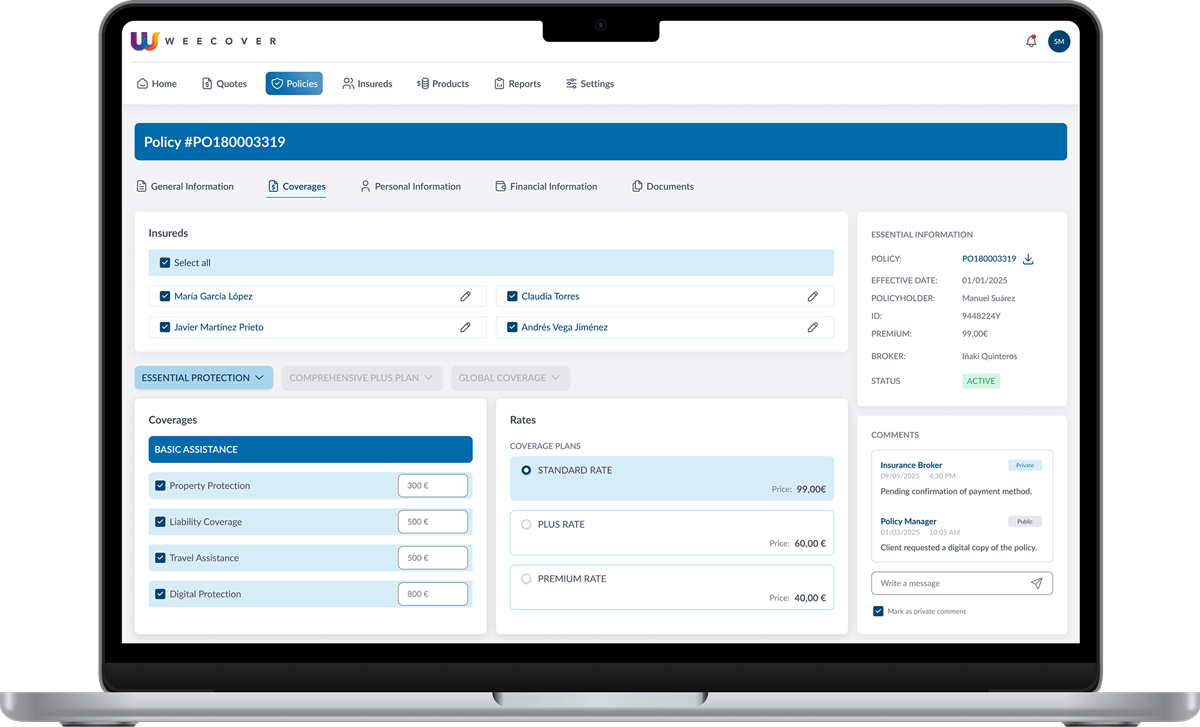 weecover insurance core system embedded