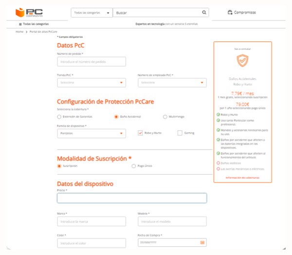pccomponentes frontal call center weecover