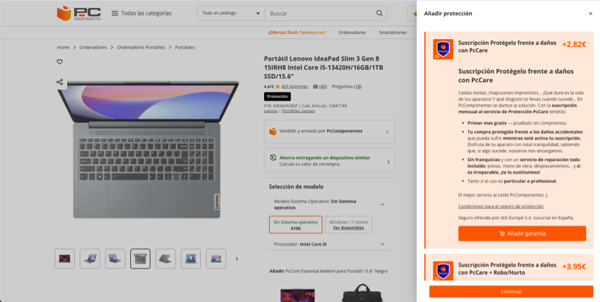 presentacion oferta seguros checkout weecover pccomponentes
